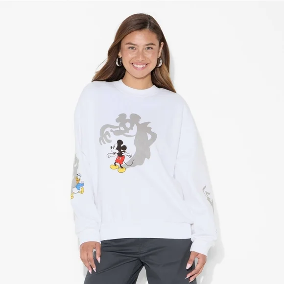 Women's Mickey & Friends Shadows Graphic Sweatshirt - White XS - Picture 2 of 3